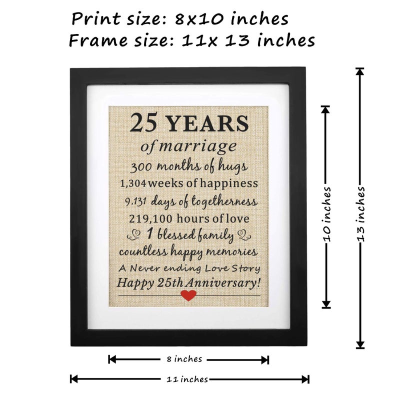 Corfara Framed 25th Wedding Anniversary Burlap Gift, 11" W x 13" H, Happy 25th Anniversary Decorations for Parents - Image 4